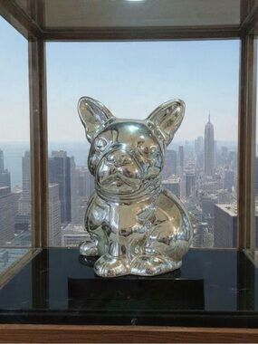 Silver Ceramic French Bulldog Figurine
